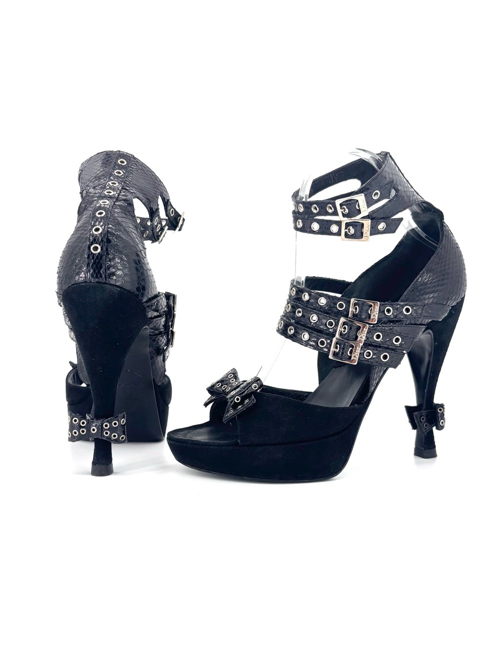 Dior John Galliano A/W 2003 Bondage Bow Snakeskin High Heel Sandals 39